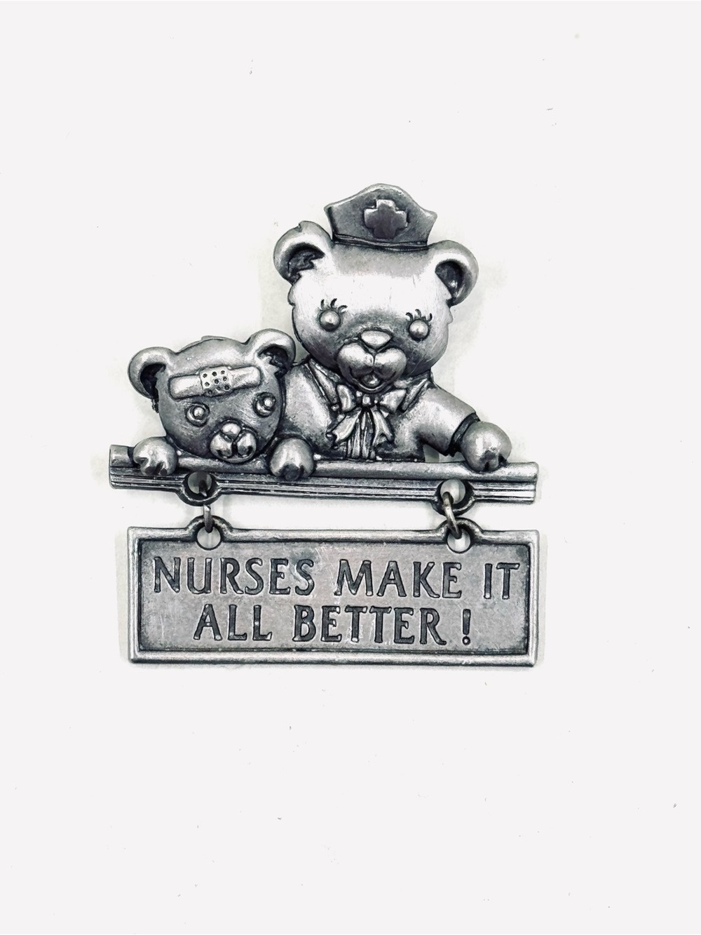 JJ Jonette Vintage RN "Nurses Make It All Better" with Teddy Bears Brooch
